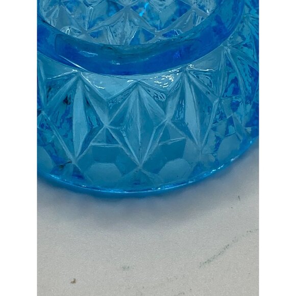 Vintage Blue Pressed Glass Trinket Dish/Bowl With Diamond Pattern - Picture 3 of 8